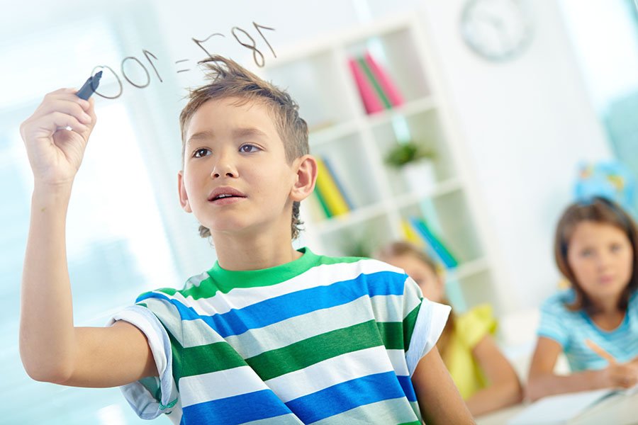 A pupil concentrating during a lesson