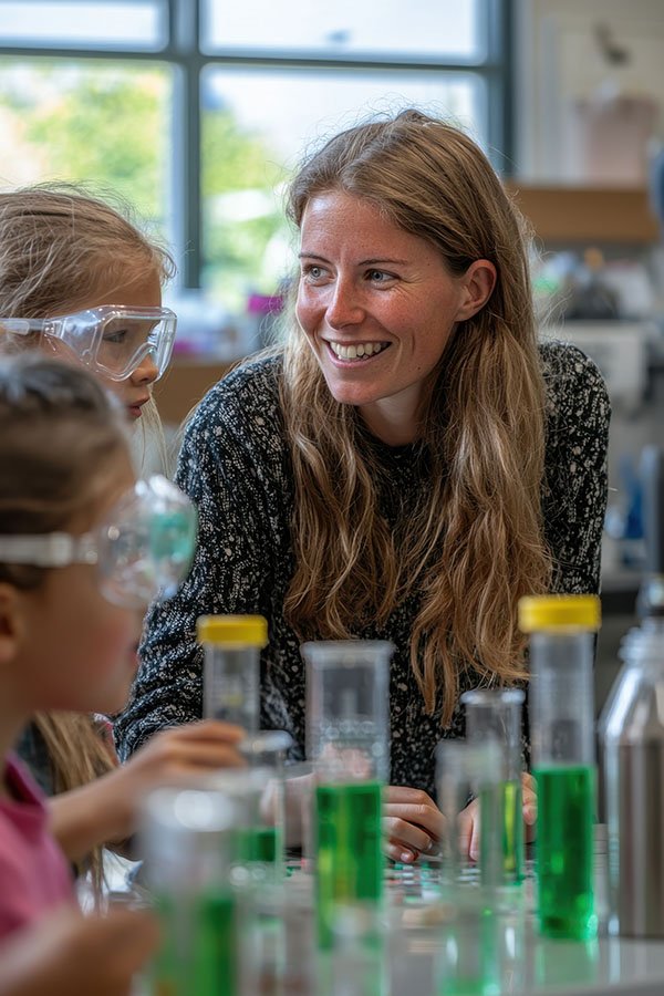 A teacher engaging pupils in a hands-on lesson